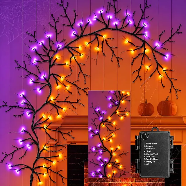 Spooky Halloween Decor: 72 LED Orange & Purple Garland