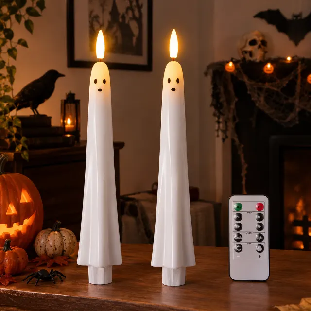 Halloween Ghost Flameless Taper Candles Flickering Remote Timer