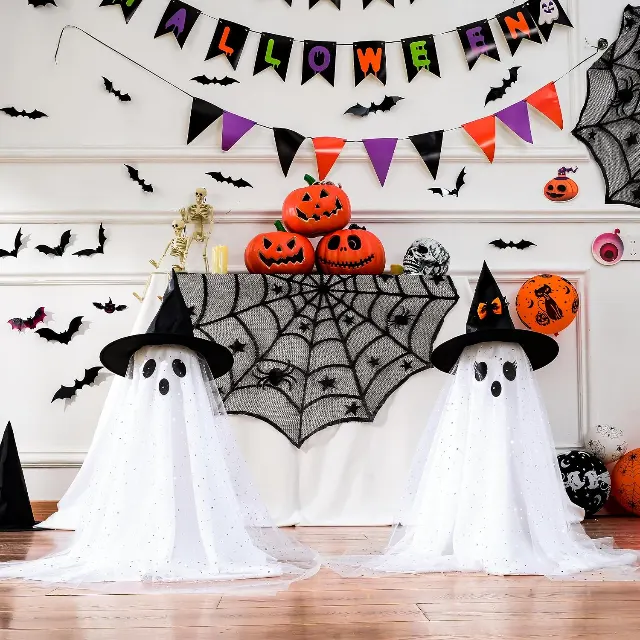 2pcs Halloween Decorations Indoor,Ghost Decor with String Lights Remote Control
